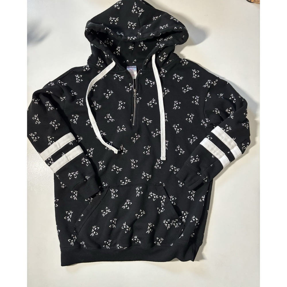 No Boundaries cat print sweater 3/4 sleeve juniors size S Small (3-5) black whit